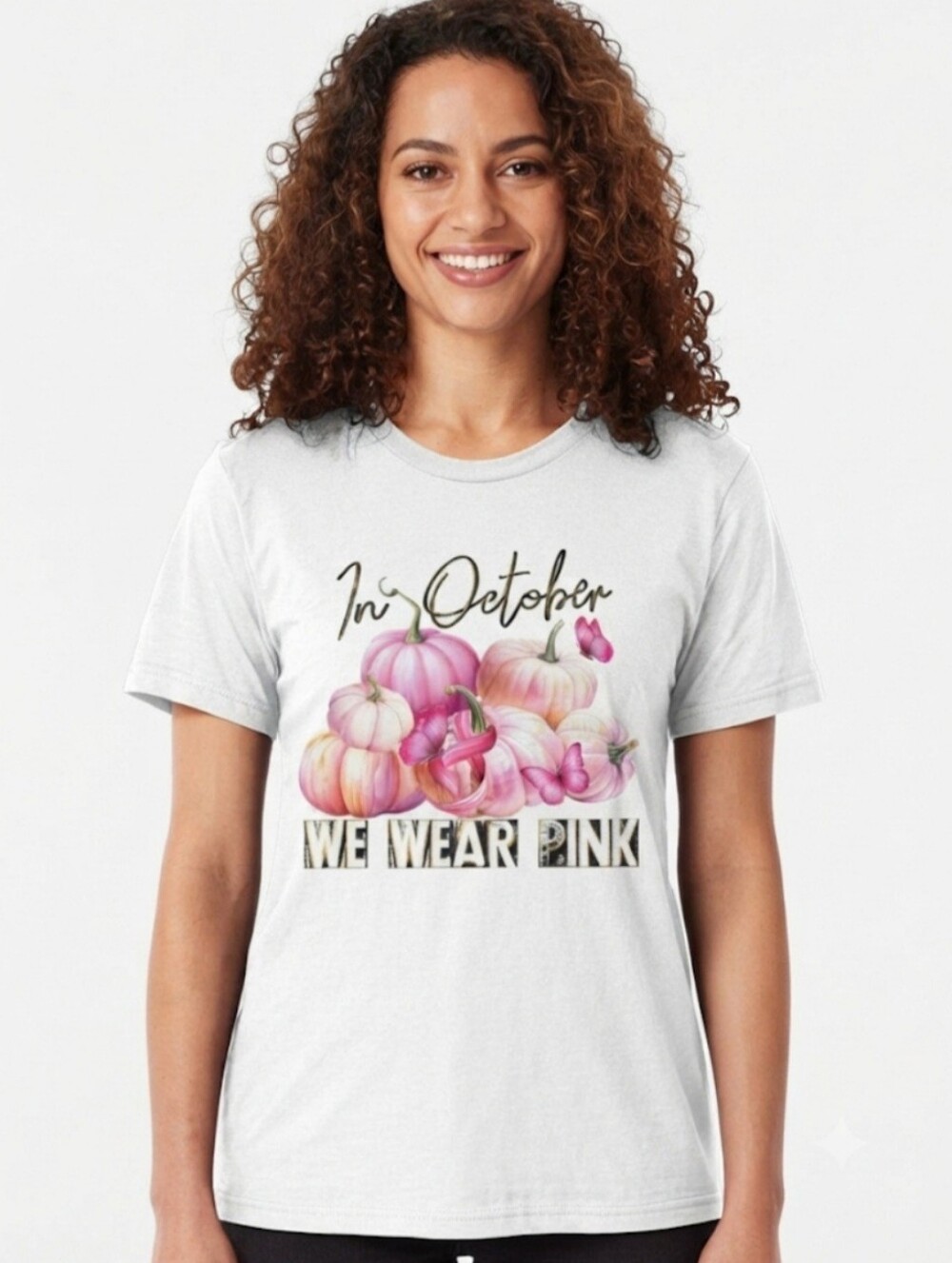 Upcycled Pink Ribbon Fall T-Shirt Breast Cancer Awareness Pink Pumpkin M October
